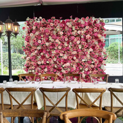 GNW 7D Roll up Pink Rose flower wall Floral Backdrop for wedding baby shower,Quality Luxury Flowers Artificial plant wall