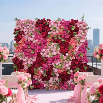 GNW 7D Cloth Roll Up Flower Wall Orange Dusty Blue Peach Wedding Event Party Backdrop Decoration Baby Shower