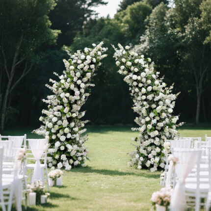 GNW Wholesale Artificial Silk White Wedding Horn Flowers Arch Flowers Arrangement Arch Wedding Artificial Flower Arch Set