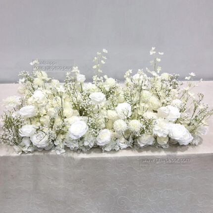 GNW custom Artificial white Silk Rose Flower Row and Flower table Runner for Wedding Aisle Backdrop Decor