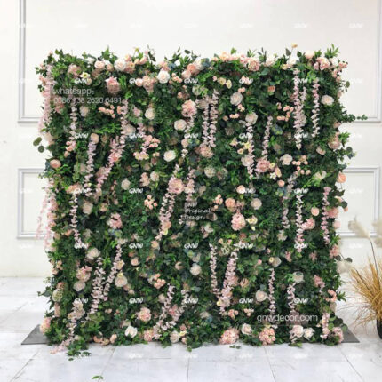 GNW Party Baby Shower Event Backdrop 8ft X 8ft Roll up Fabric Flower Wall Green Artificial Flower Wall for Wedding Decorations