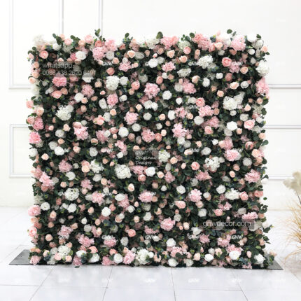GNW Wholesale Custom Pink and Green Rose Backdrop Silk Artificial Baby shower Decorative Flower Wall For Wedding Supplies Decoration