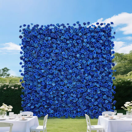 GNW Flower Wall Panel Floral Backdrop, Blue & Navy Flower Wall Decor, Silk Rose Wall, Artificial Flower Wall Backdrop Faux Flower Panel for Wedding, Party, Home Decor，Baby Shower