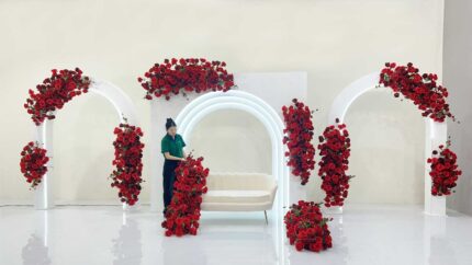 GNW Luxury White Metal Arch Background Castle Wedding Backdrop Frame for Wedding Stage Decoration