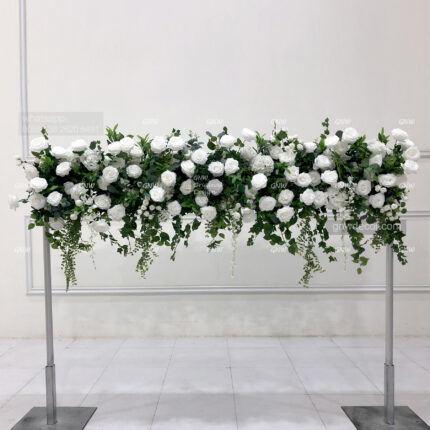 GNW DIY White Silk Artificial Flower Centerpiece Table Runner for Wedding Entrance Decoration