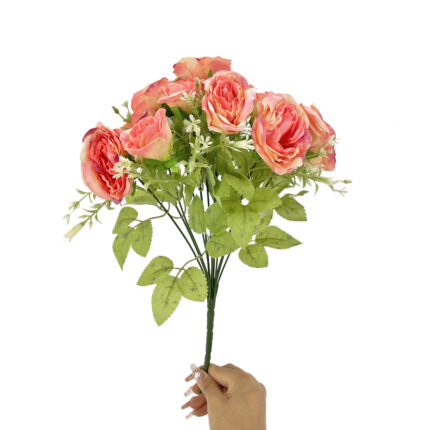 GNW Peach Pink Artificial 12 heads Small Spray Roses TN-15