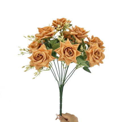 GNW Brown Artificial 11 heads Rose With Sharp Tips NYY-06