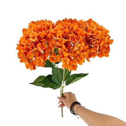GNW Drak Orange Artificial 5-head Single Hydrangea Silk LRR-475