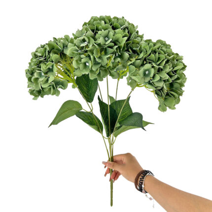 GNW Green Artificial 5-head Single Hydrangea Silk LRR-477