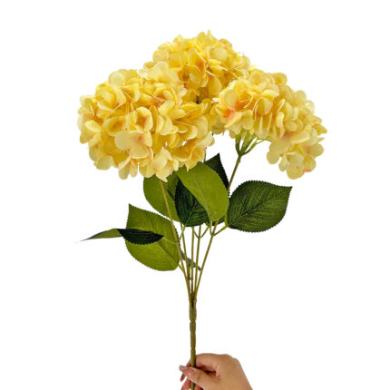 GNW Yellow Artificial 5-head Single Hydrangea Silk LRR-503