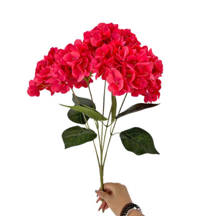 GNW Rose Red Artificial 5-head Single Hydrangea Silk LRR-494