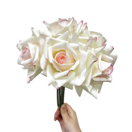 GNW White Pink Artificial 5-head Wedding Rose Sticks Real Touch SG-34