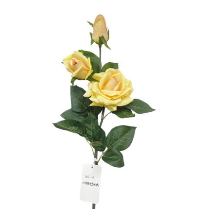 GNW Yellow Artificial 3-head Garden Rose Real Touch QH-03