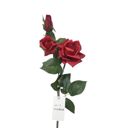 GNW Red Artificial 3-head Garden Rose Real Touch QH-04