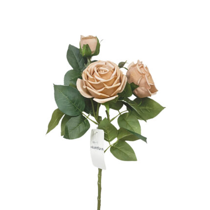 GNW Light Brown Artificial 3-head Garden Rose Real Touch QH-11