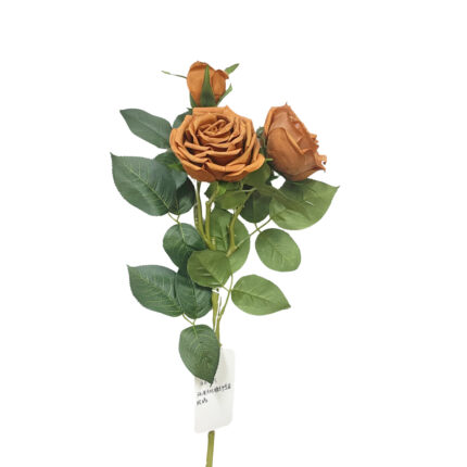 GNW Brown Artificial 3-head Garden Rose Real Touch QH-13