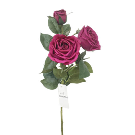 GNW Fuchsia Artificial 3-head Garden Rose Real Touch QH-09