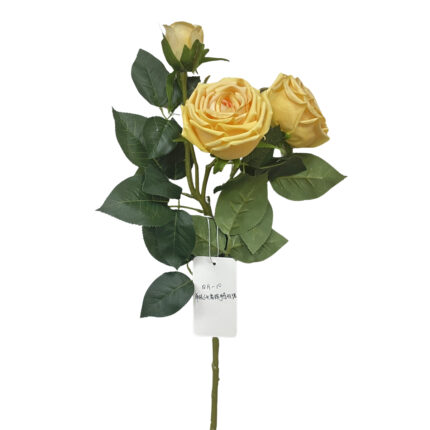 GNW Yellow Artificial 3-head Garden Rose Real Touch QH-10