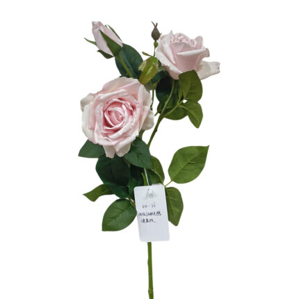 GNW Pink Artificial 3-head Garden Rose Real Touch QH-36