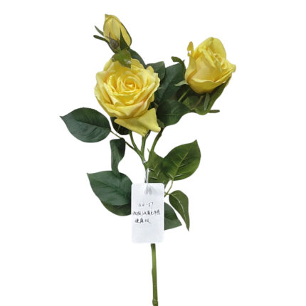 GNW Yellow Artificial 3-head Garden Rose Real Touch QH-37