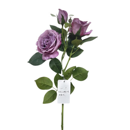 GNW Purple Artificial 3-head Garden Rose Real Touch QH-39