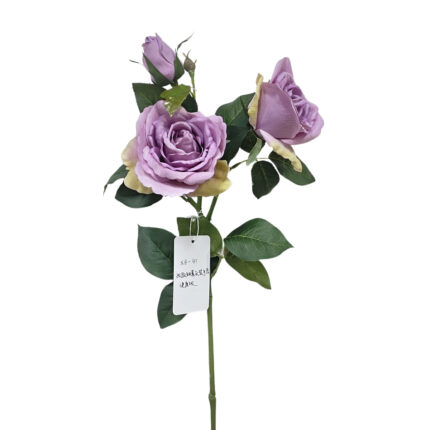 GNW Light Purple Artificial 3-head Garden Rose Real Touch QH-41