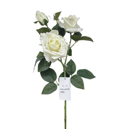 GNW White Artificial 3-head Garden Rose Real Touch QH-40