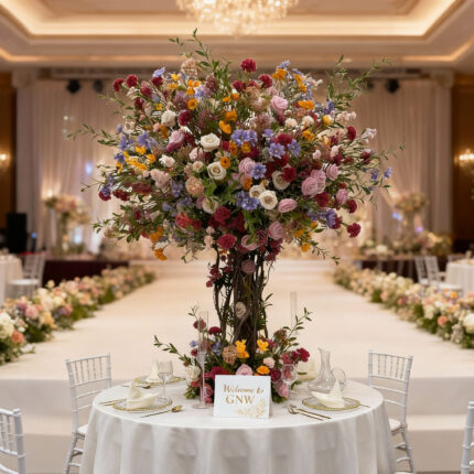 Luxury Wedding Artificial Sakura Tree Decoration With Tall Flower Centerpieces