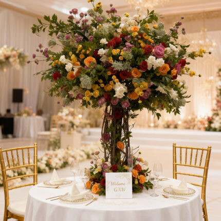 Elegant Wedding Decoration Artificial Flowering Tree And Rose Flower Centerpieces