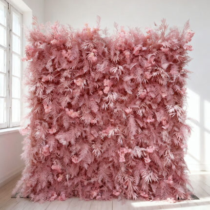 High Quality Faux Flower Wall Pannel 8ft X 8ft Roll Up 5D Silk Faux Pink Rose Wall Background Flower For Wedding Party Decoration