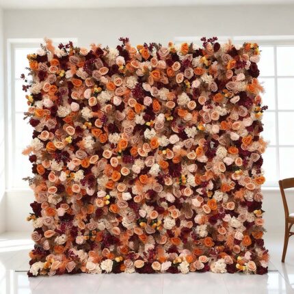 GNW Orange Artificial Rose Flower Wall Backdrop Panels for Wedding Decoration Party