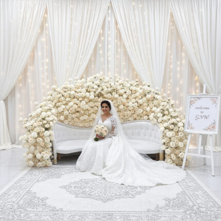 Custom Made Wedding Backdrop Decoration With Artificial Flowers And Matching Sofa Pieces High Quality Luxury