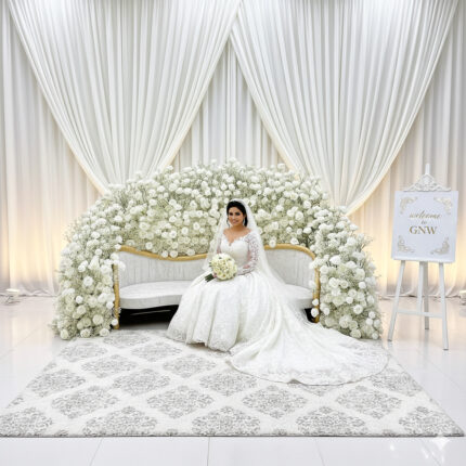 Premium White Artificial Flower Backdrop Decoration For Wedding With Coordinating Sofa Flowers Custom Design