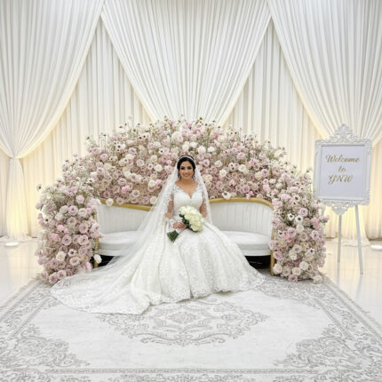 Elegant Pink Artificial Flower Wedding Backdrop Decoration With Matching Sofa Flowers Custom Realistic Look
