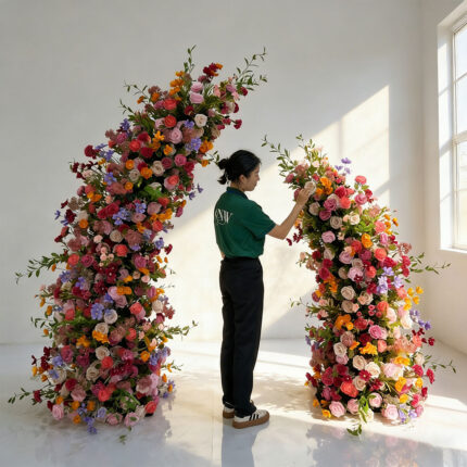 Luxury Floral Wedding Arch With Matching Backdrop Artificial Flower Decor Factory Price
