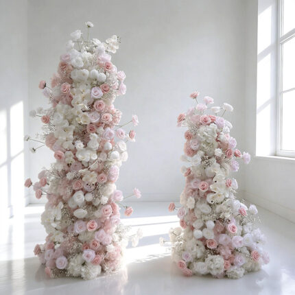 7ft & 5ft Wedding Arch Pillars in White Blush Pink